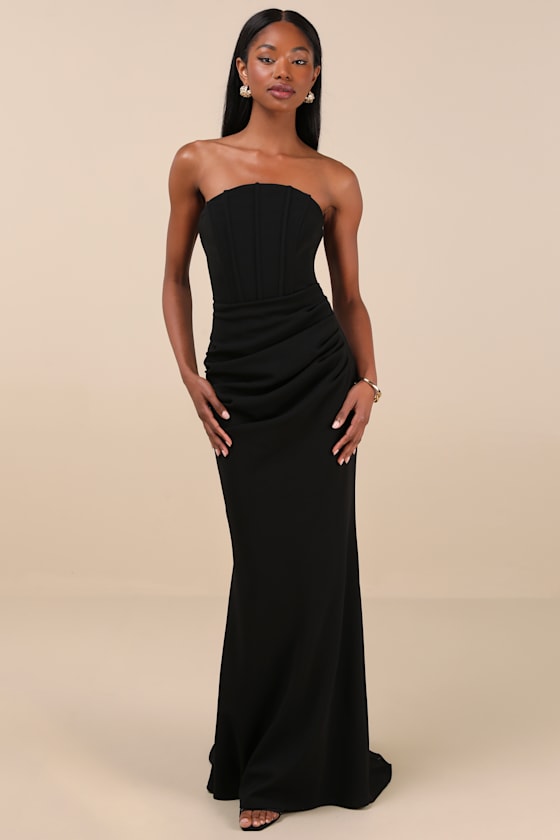 Laney Black Strapless Corset Maxi Dress #Color_Black