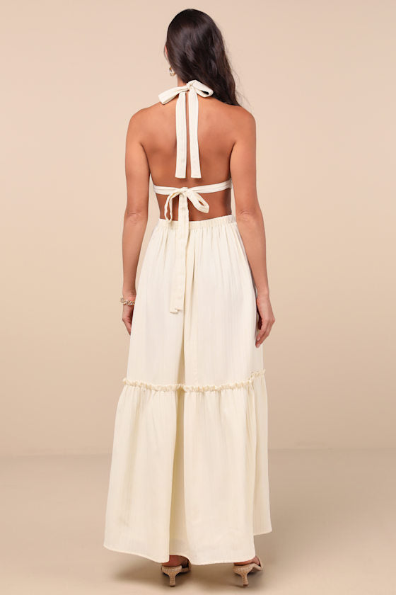 Island Vacay Chartreuse Tie-Back Maxi Dress