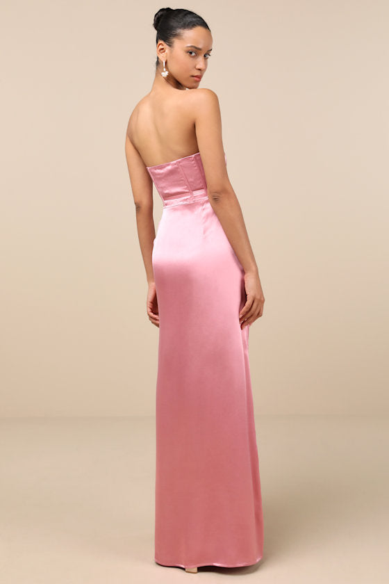 Extraordinary Presence Aqua Blue Satin Strapless Maxi Dress