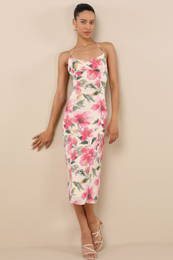 Kianne Blue Striped Cutout Tie-Back Midi Dress