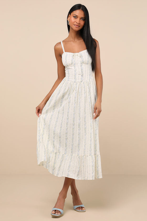 Odilie Cream Floral Lace Sleeveless Midi Dress #Color_Cream Floral