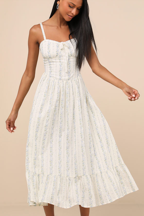 Odilie Cream Floral Lace Sleeveless Midi Dress #Color_Cream Floral