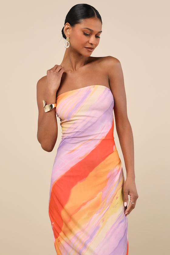 Jaylah Mint Multi Mesh Strapless Midi Dress