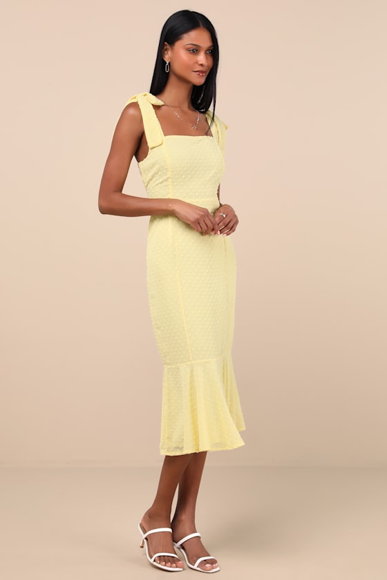 Bimini Light Yellow Swiss Dot Tie-Strap Midi Dress #Color_Light Yellow