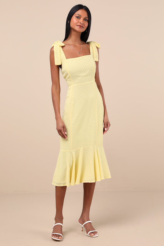 Bimini Light Yellow Swiss Dot Tie-Strap Midi Dress #Color_Light Yellow