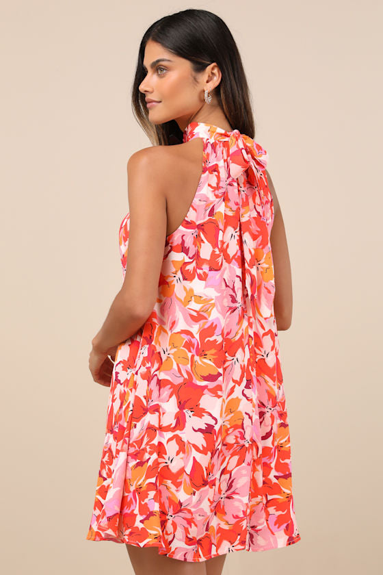 Tied Back To You Lavender Multi Floral Print Mini Shift Dress
