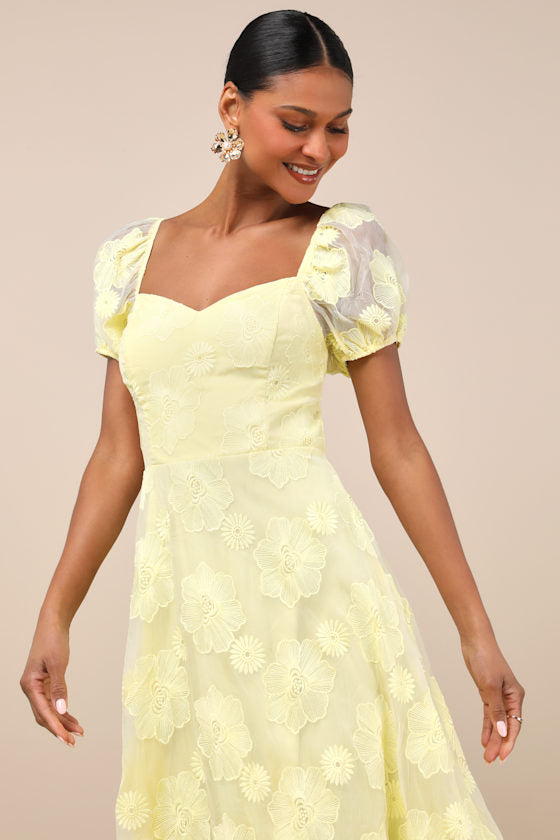 Sweetest Behavior White Embroidered Puff Sleeve Midi Dress #Color_Yellow