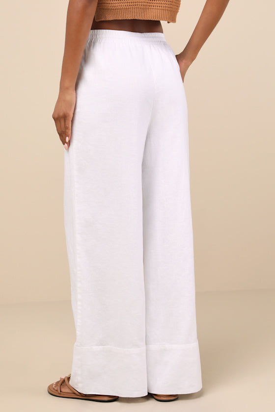 Brisa Beige Cuffed Wide-Leg Pants
