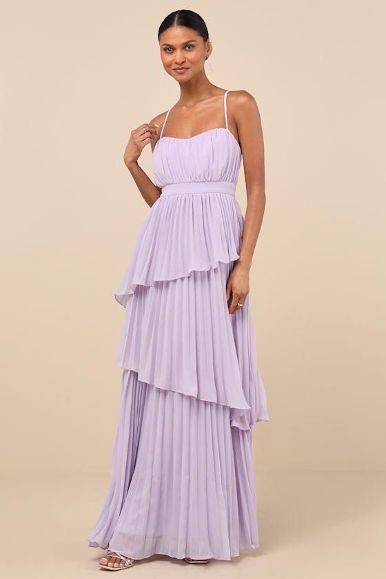 Jehona Emerald Green Pleated Tiered Maxi Dress