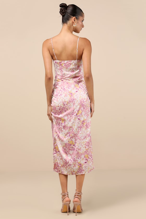 Truest Romance Slate Floral Print Sleeveless Ruched Midi Dress