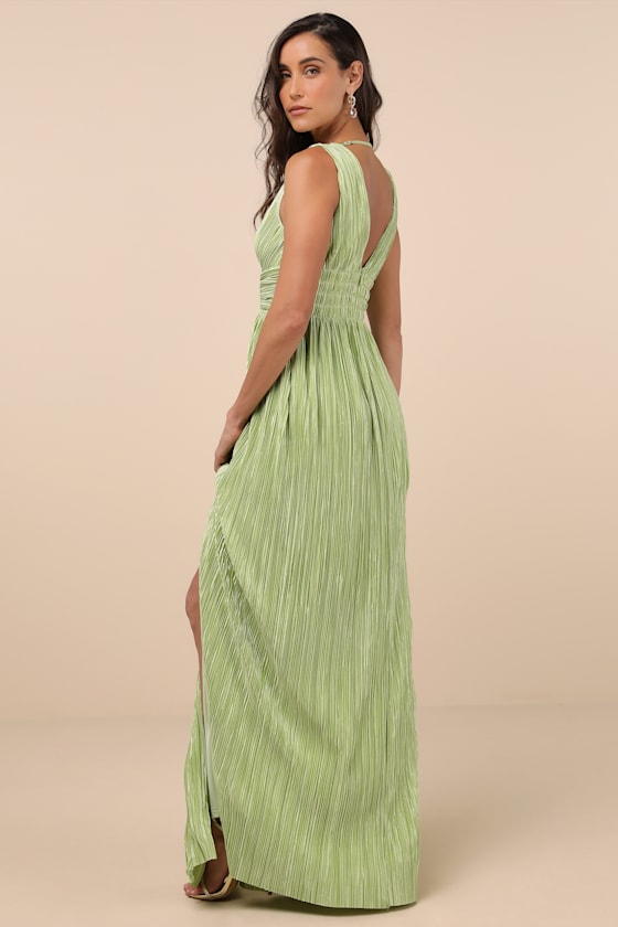 Melitta Lime Green Plisse Sash Maxi Dress #Color_Lime Green