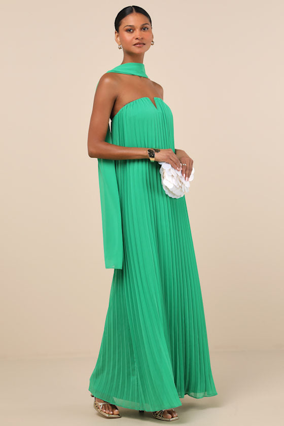 Lael Navy Pleated Strapless Dress and Scarf Set