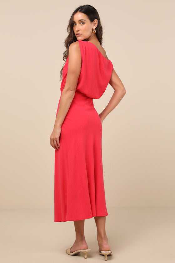 Casual Enchantment Orange Linen Off-the-Shoulder Midi Dress