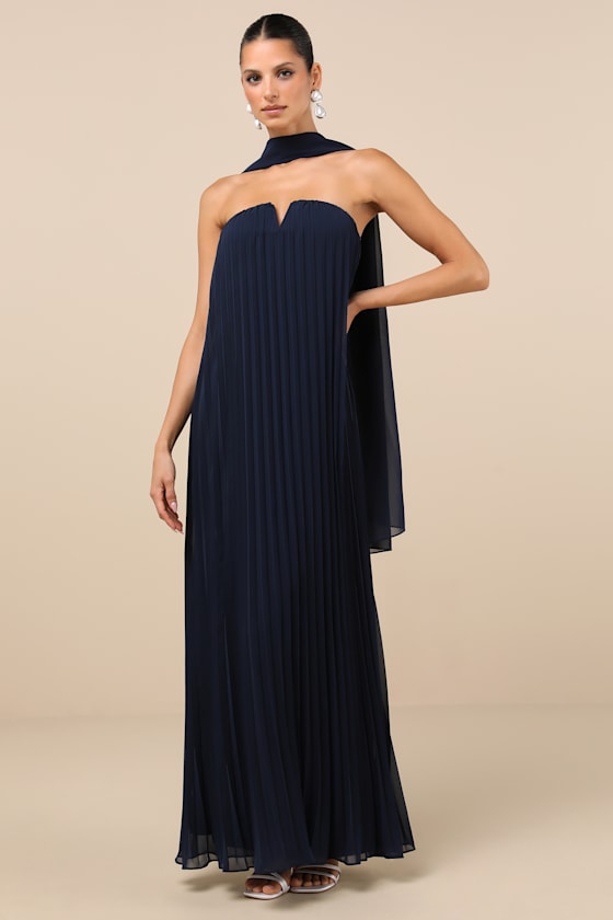 Lael White Floral Pleated Strapless Dress and Scarf Set
