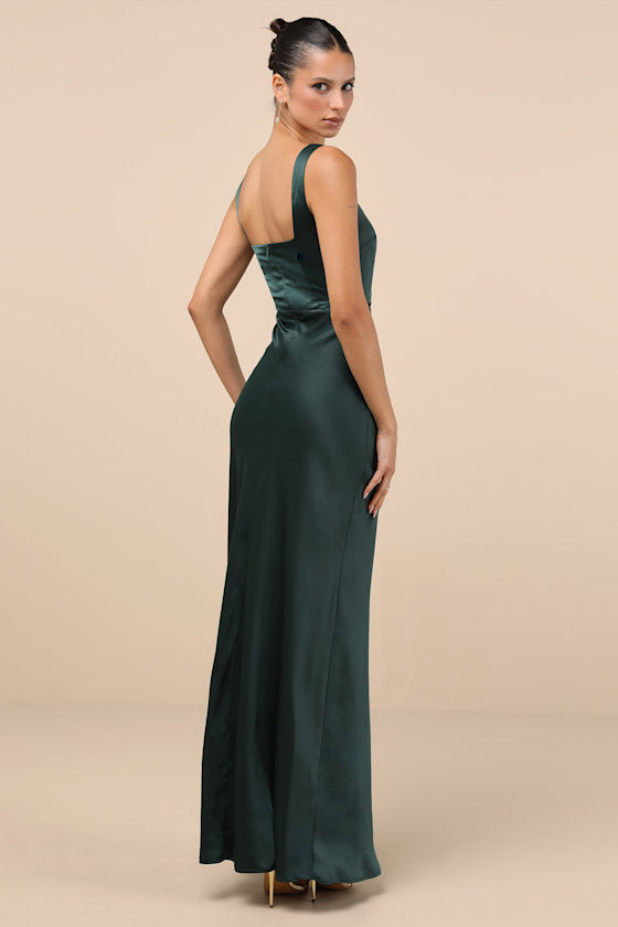 Red Carpet Romance Light Blue Satin Square Neck Maxi Dress