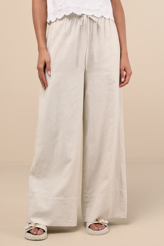 Brisa Light Blue Striped Cuffed Wide-Leg Pants