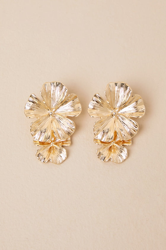 Aster Gold Flower Statement Earrings #Color_Gold