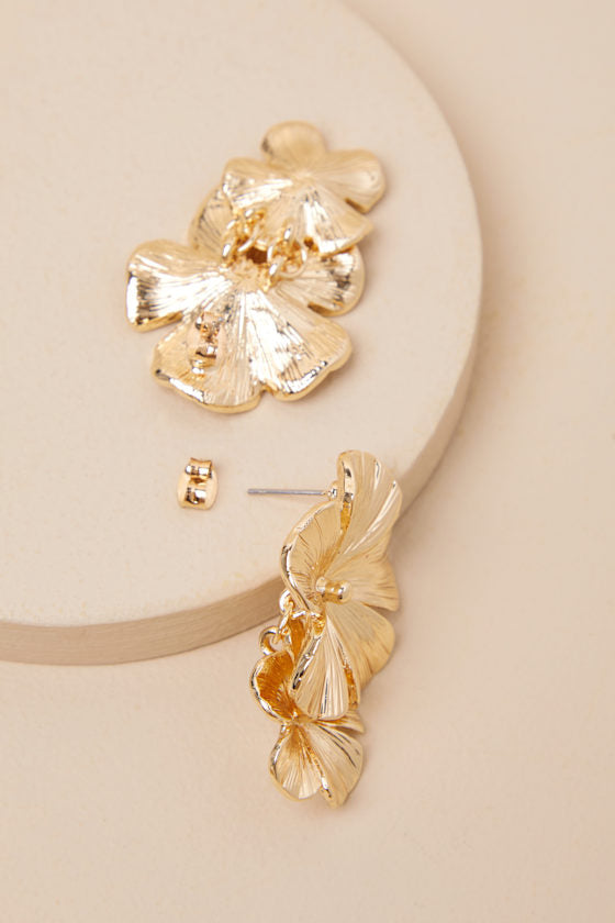Aster Gold Flower Statement Earrings #Color_Gold