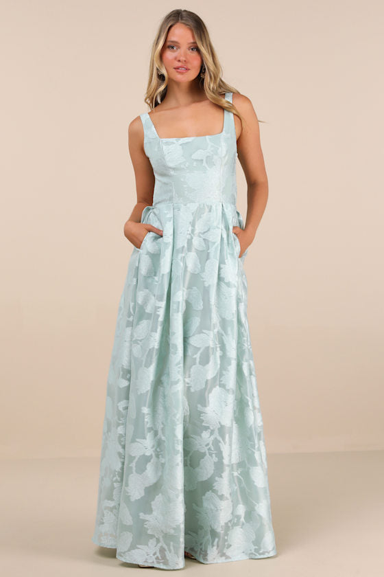Perfected Aura Red Jacquard Tie-Back Maxi Dress with Pockets