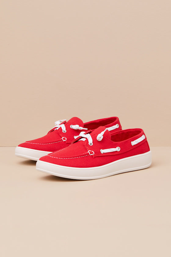 Galley Red Canvas Boat Shoes