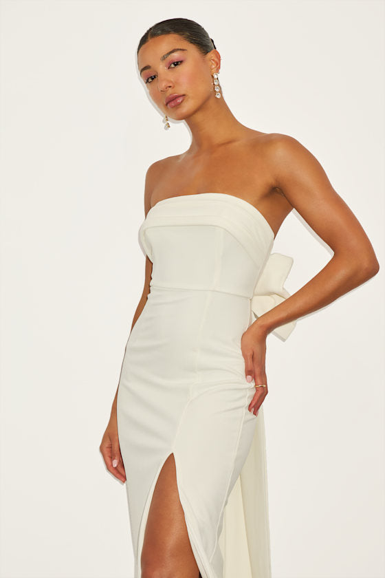 Fabulous Phenomenon White Strapless Bow Midi Dress #Color_White