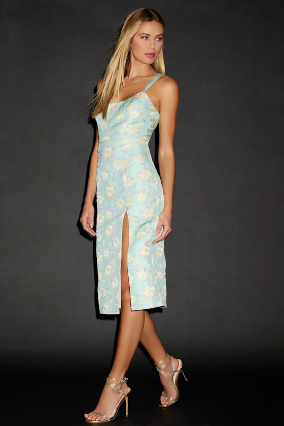 Immaculate Chicness Navy Floral Brocade Midi Dress
