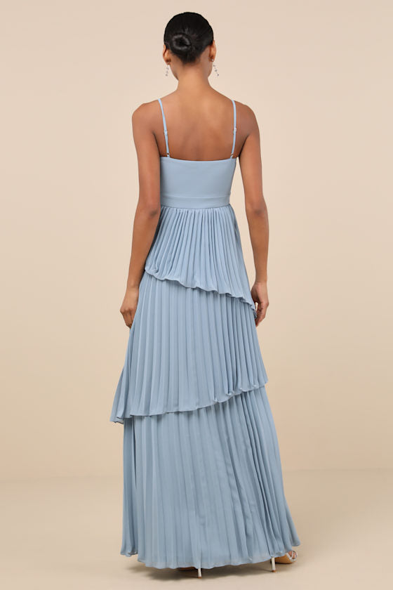 Jehona Emerald Green Pleated Tiered Maxi Dress