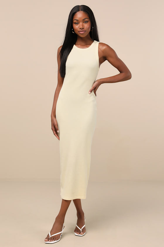 Majorly Trendy Green Ribbed Bodycon Midi Dress #Color_Light Yellow
