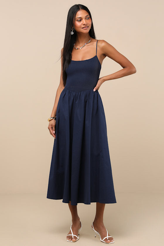 Tandria White Smocked Sleeveless Midi Dress