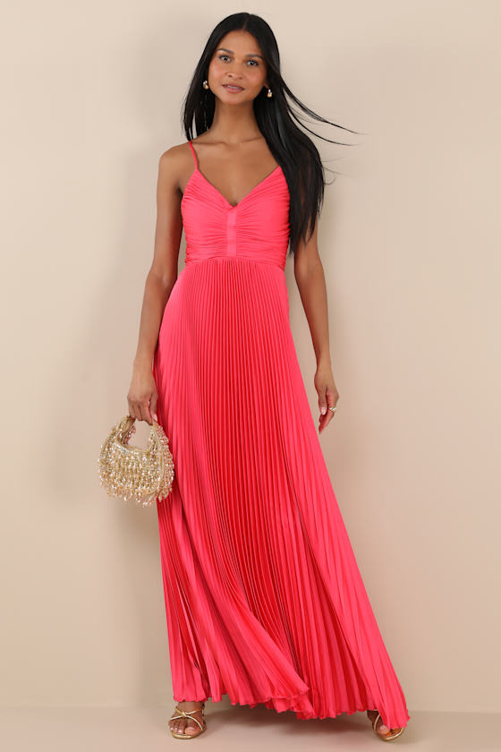 Dreaming in Color Green V-Neck Pleated Satin Maxi Dress