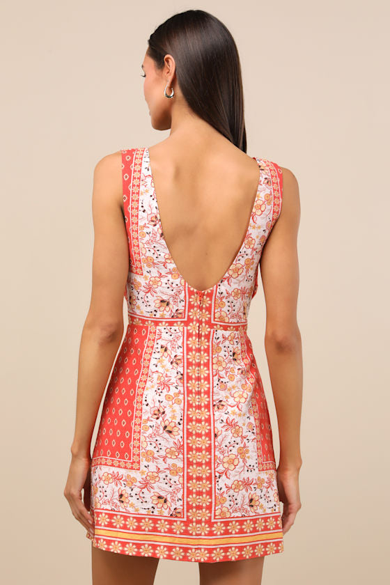 Silvana Red Multi Floral Knot-Front Mini Dress #Color_Red Multi Floral