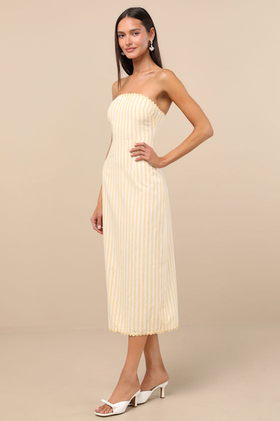 Brigita Green Floral Strapless Column Midi Dress