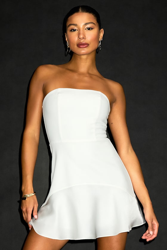 Compelling Style Royal Blue Strapless Mini Dress #Color_White