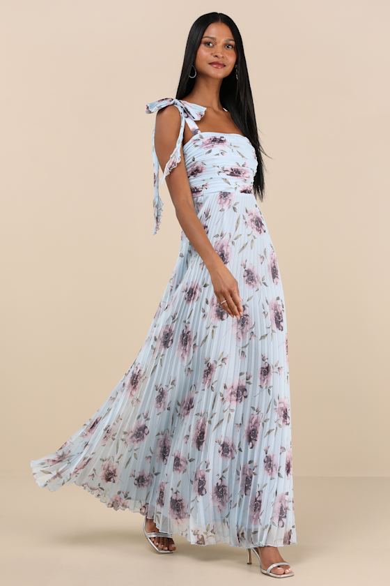 Gorgeous Purpose Royal Blue Pleated Sleeveless Bow Maxi Dress