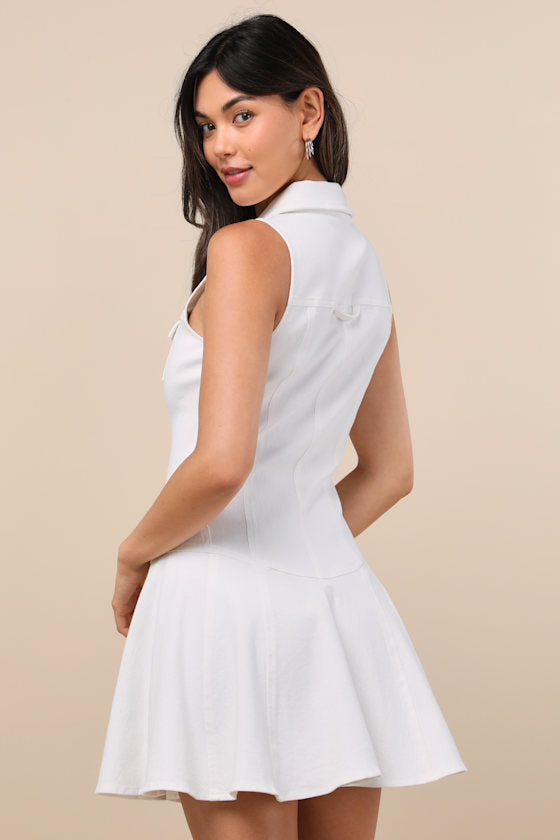 Jaila White Denim Collared Mini Dress
