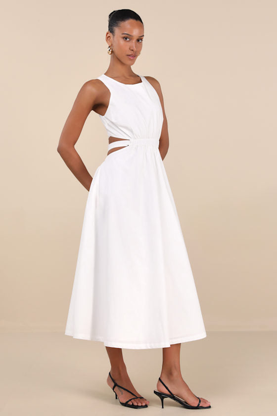 Kianne Blue Striped Cutout Tie-Back Midi Dress