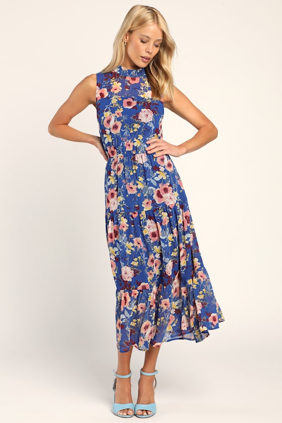 In My Dreams Sage Floral Print Midi Dress #Color_Blue Floral Print