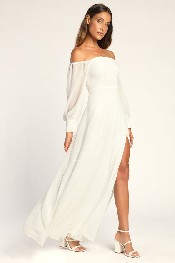 Feel the Romance Black Off-the-Shoulder Maxi Dress