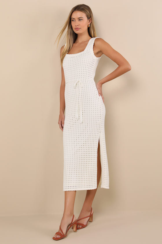 Sunshine Babe Ivory Knit Midi Sweater Dress #Color_Ivory