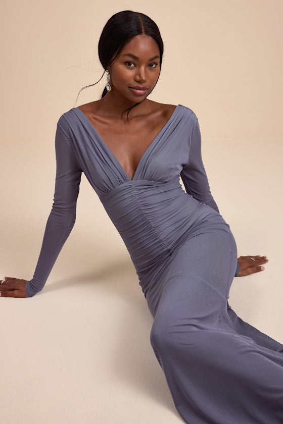Georgina Black Jersey Knit Ruched Mermaid Maxi Dress