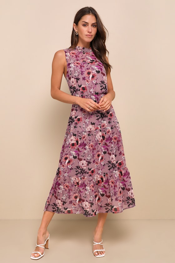 In My Dreams Sage Floral Print Midi Dress #Color_Mauve Floral Print