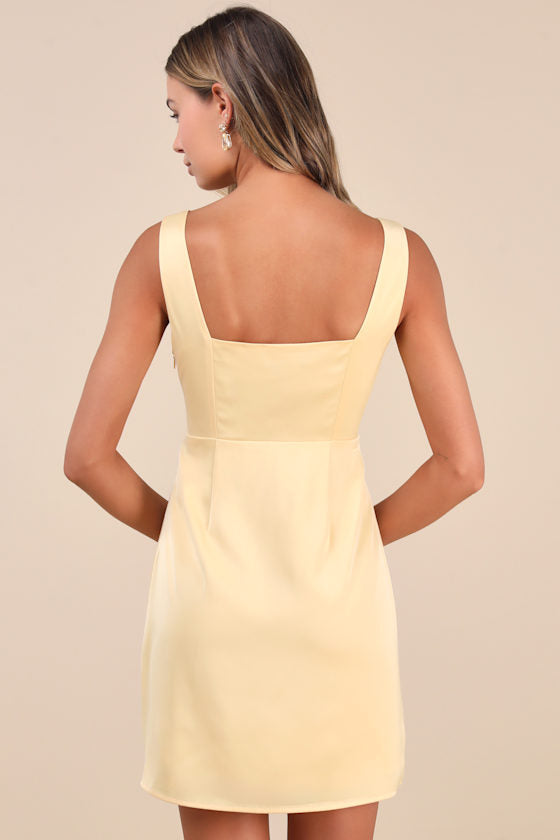 Truly the Cutest Light Blue Satin Square Neck Mini Dress
