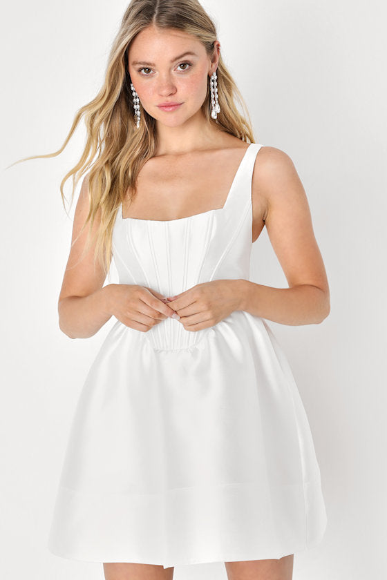 Bubbly Love White Taffeta Corset Mini Dress #Color_White