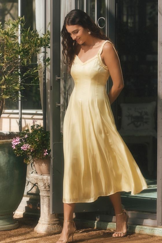Marlana Light Yellow Sleeveless Ruffled Midi Dress #Color_Light Yellow