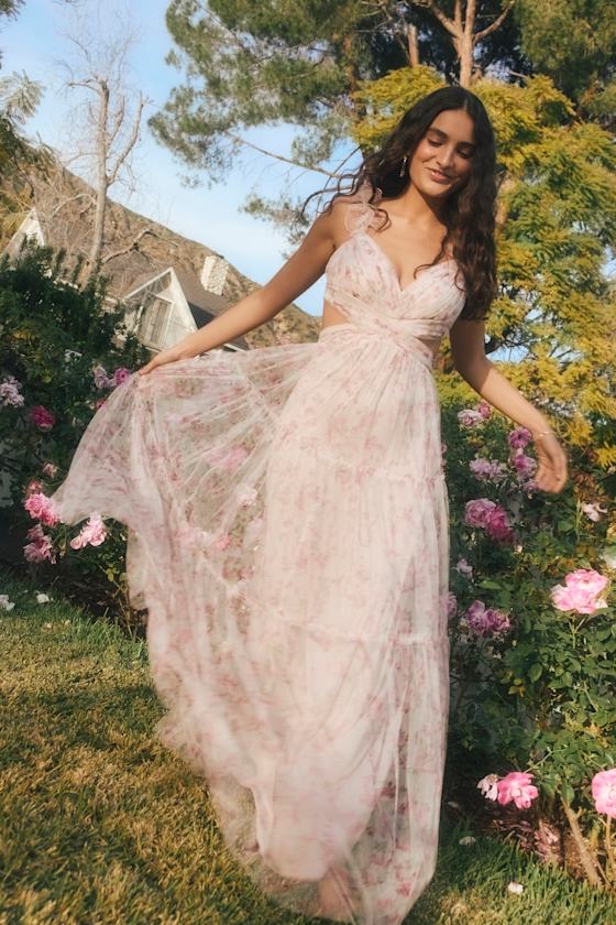 Ethereal Love Blush Floral Pleated Tiered Tie-Back Maxi Dress #Color_Blush Floral