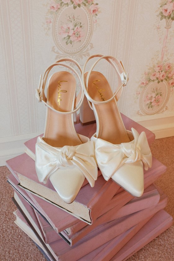 Suttonn Ivory Satin Bow Ankle Strap Pointed-Toe Pumps #Color_Ivory