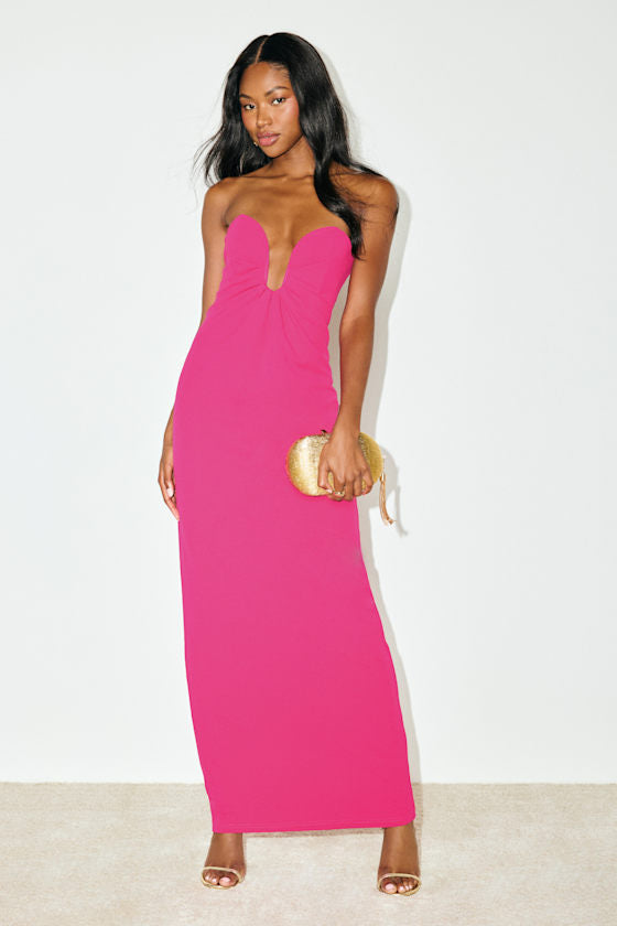 Thula Dark Olive Cutout U-Bar Column Maxi Dress #Color_Magenta