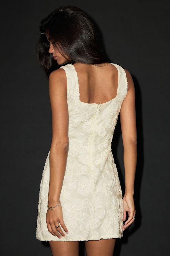 Evara Ivory Floral Applique A-Line Mini Dress #Color_Ivory