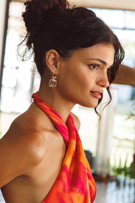 Alvilda Pink Rhinestone Drop Earrings
