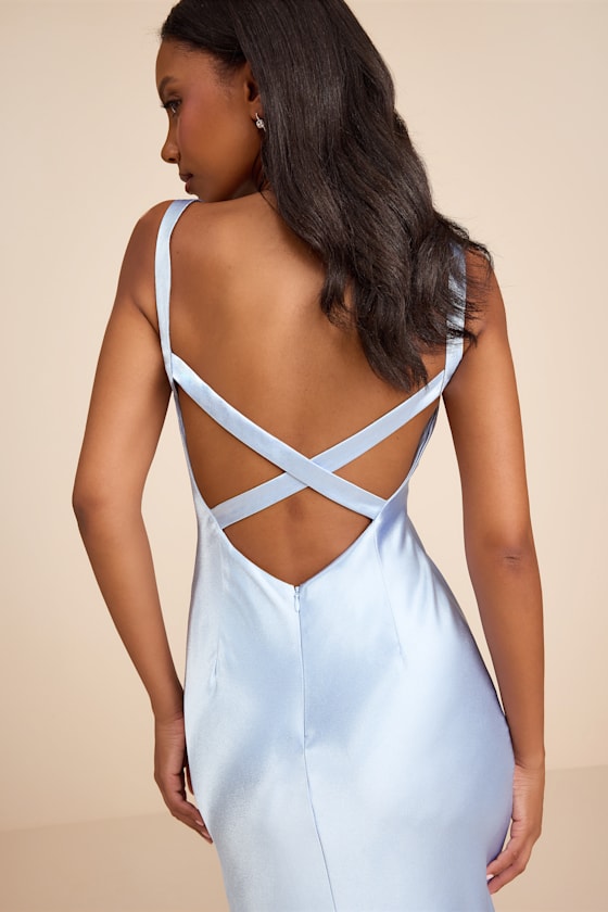 Perfectly Classy Light Blue Satin Strappy Maxi Dress #Color_Light Blue